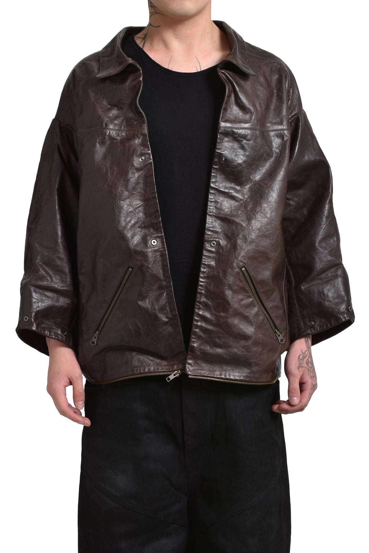 FLIPPED LEATHER JACKET / BLK