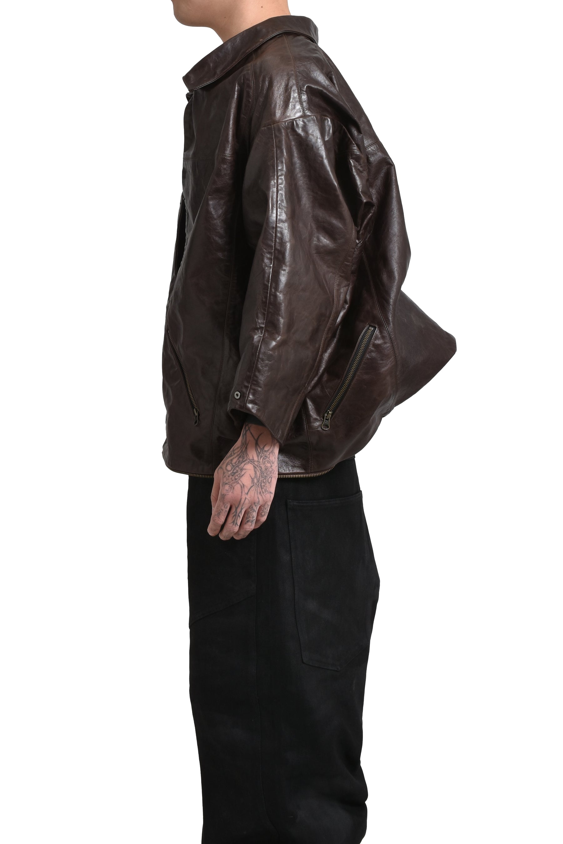 FLIPPED LEATHER JACKET / BLK