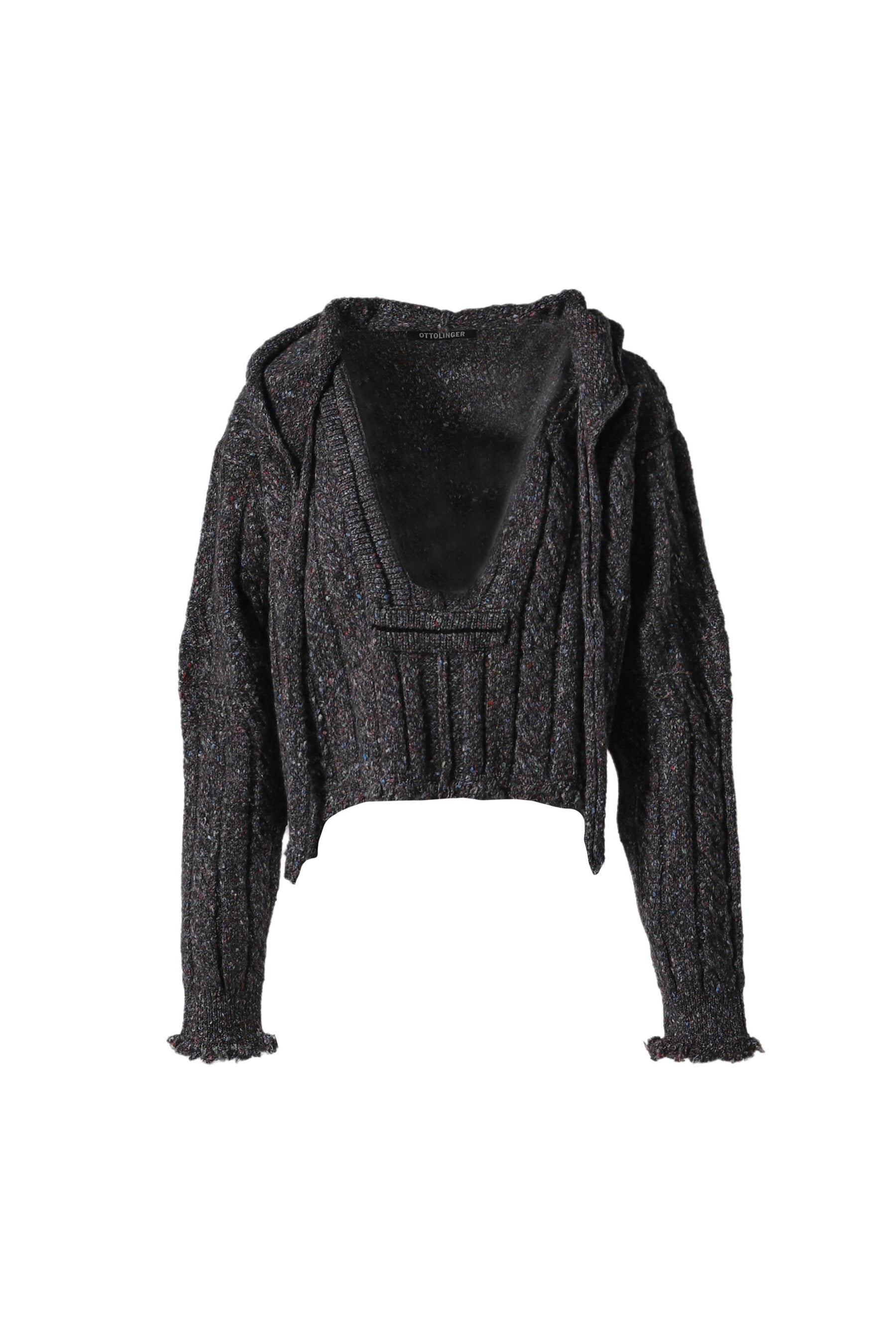 KNIT OPEN COLLAR HOODIE / BRW