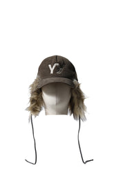 FAUX FUR CORDUROY EARFLAP CAP / KHAKI