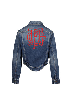 DENIM JACKET WITH WAVY WAISTBAND AND JPG PRINT DETAILS / DARKVINTAGEBLUE ROUGE