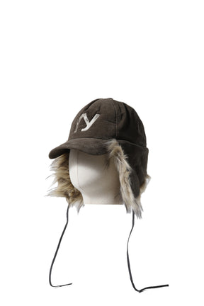 FAUX FUR CORDUROY EARFLAP CAP / KHAKI