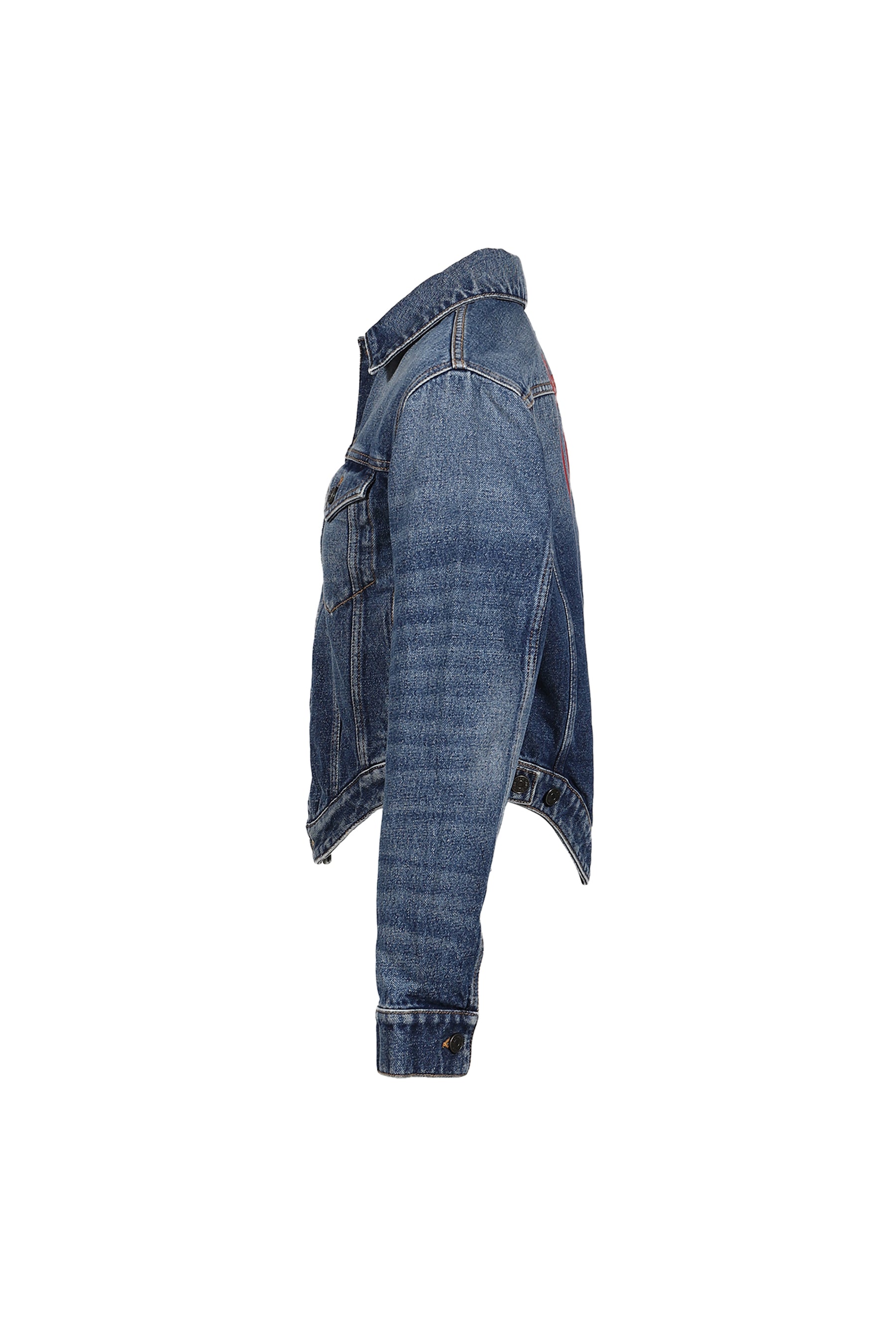 DENIM JACKET WITH WAVY WAISTBAND AND JPG PRINT DETAILS / DARKVINTAGEBLUE ROUGE