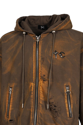 TC TWO TONE WASHED ZIP-UP HOODIE / OLV