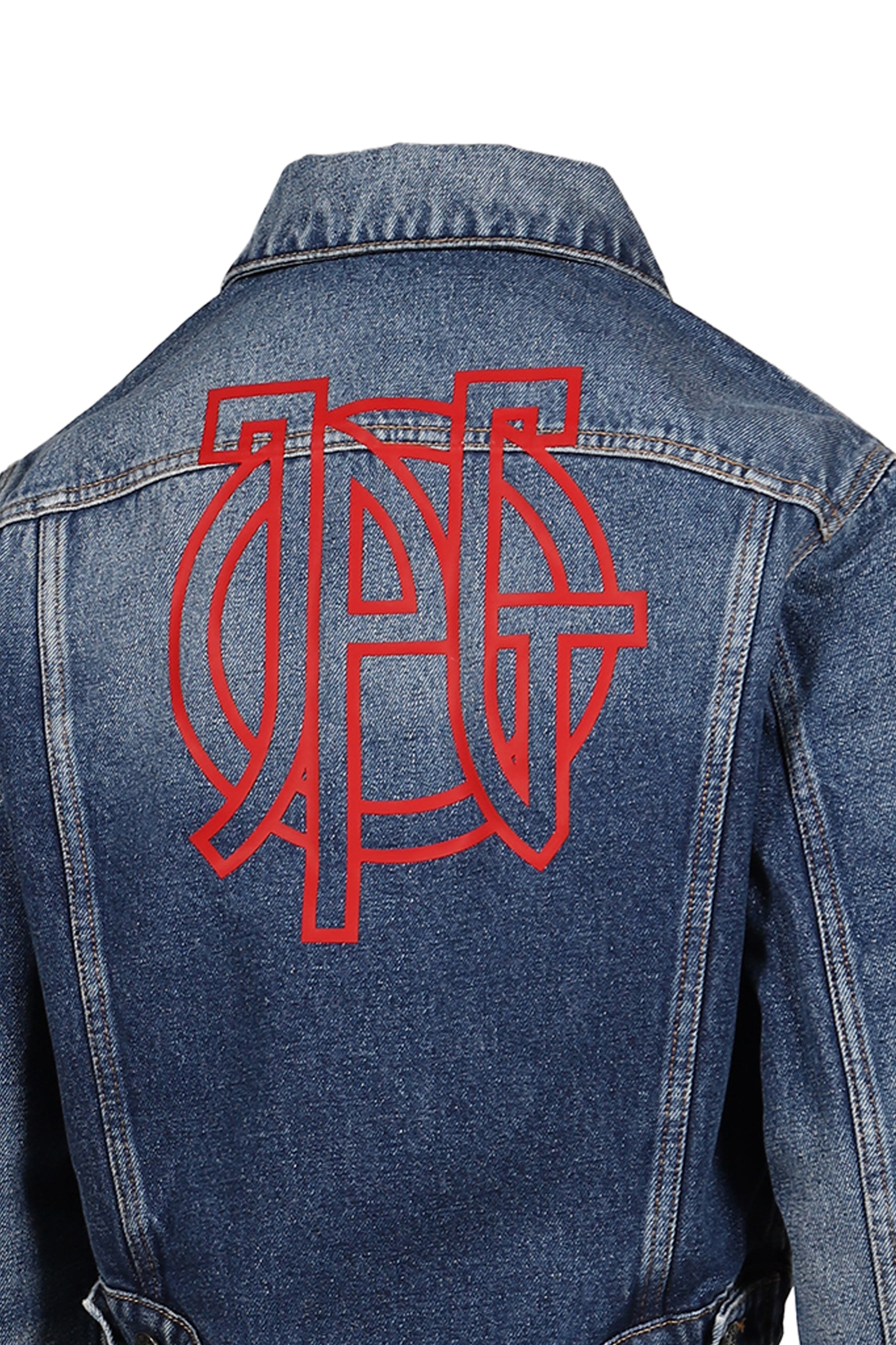 DENIM JACKET WITH WAVY WAISTBAND AND JPG PRINT DETAILS / DARKVINTAGEBLUE ROUGE