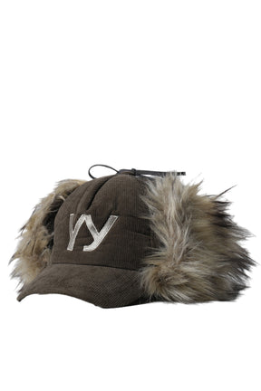 FAUX FUR CORDUROY EARFLAP CAP / KHAKI