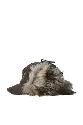 FAUX FUR CORDUROY EARFLAP CAP / KHAKI