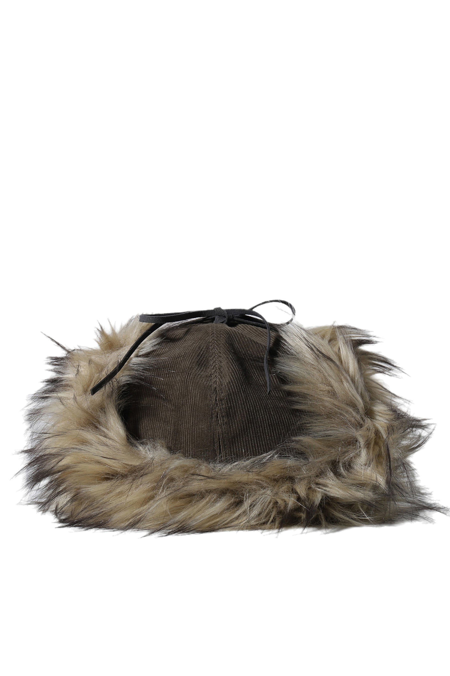 FAUX FUR CORDUROY EARFLAP CAP / KHAKI