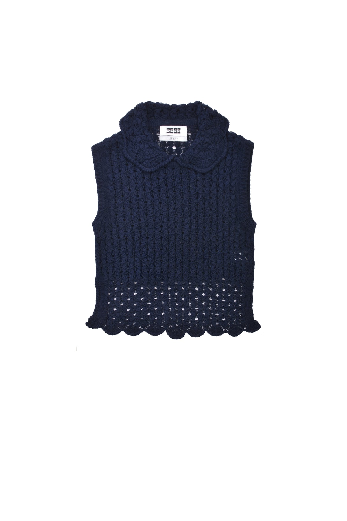 LACE TEXTURED KNIT TOP / NVY