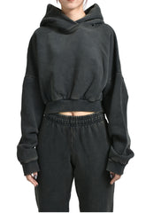 CROPPED HEAVY HOOD / WASHEDBLK
