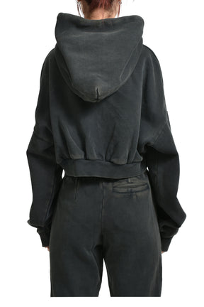 CROPPED HEAVY HOOD / WASHEDBLK