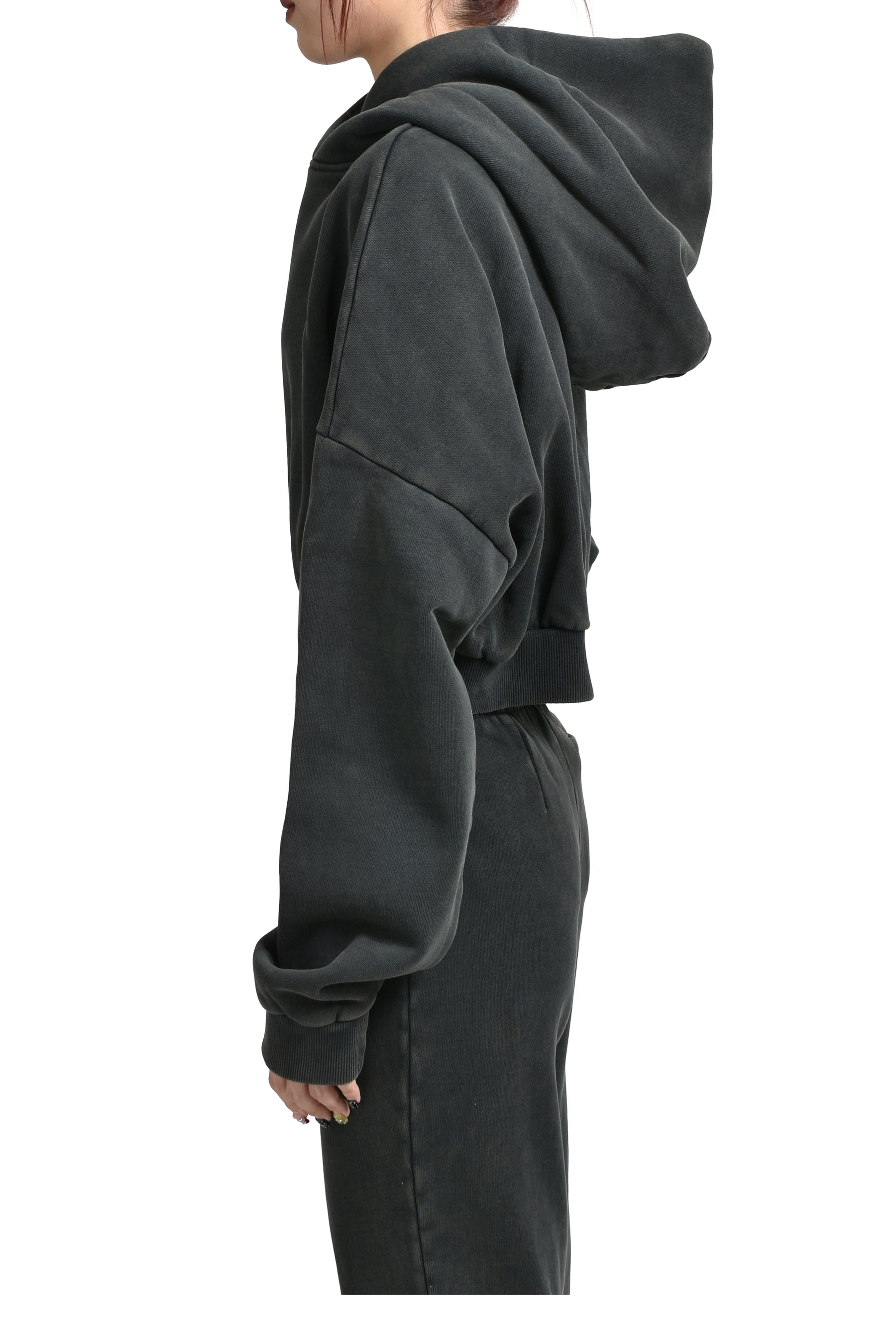 CROPPED HEAVY HOOD / WASHEDBLK