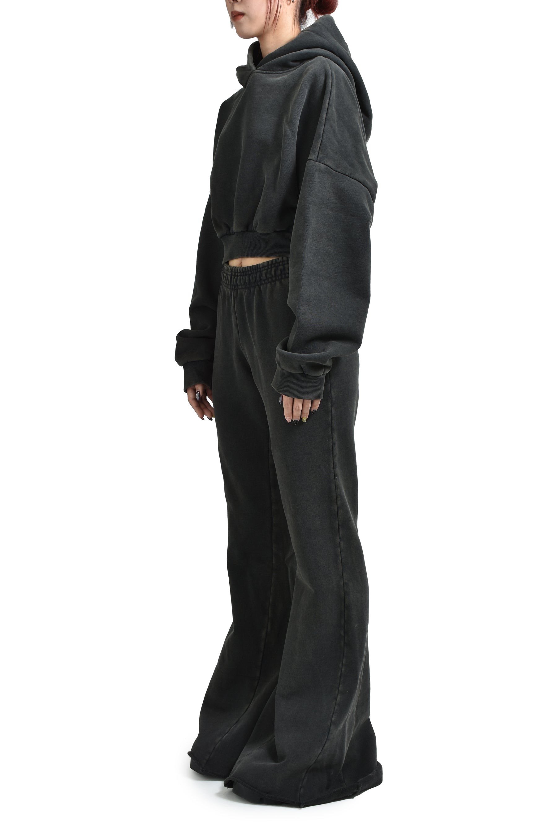 CROPPED HEAVY HOOD / WASHEDBLK