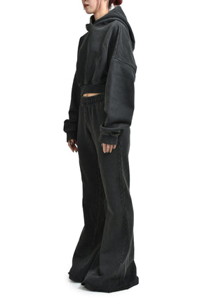 CROPPED HEAVY HOOD / WASHEDBLK