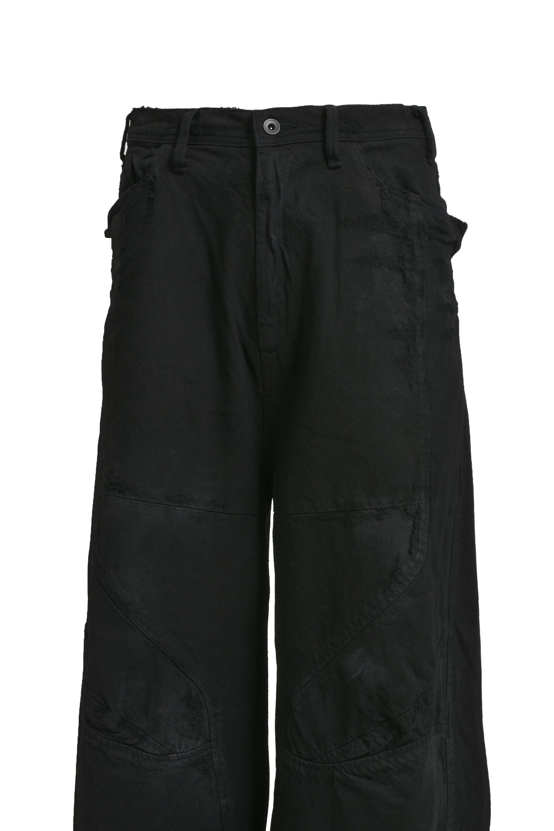 DISTRESSED WIDE DENIM TROUER / BLK