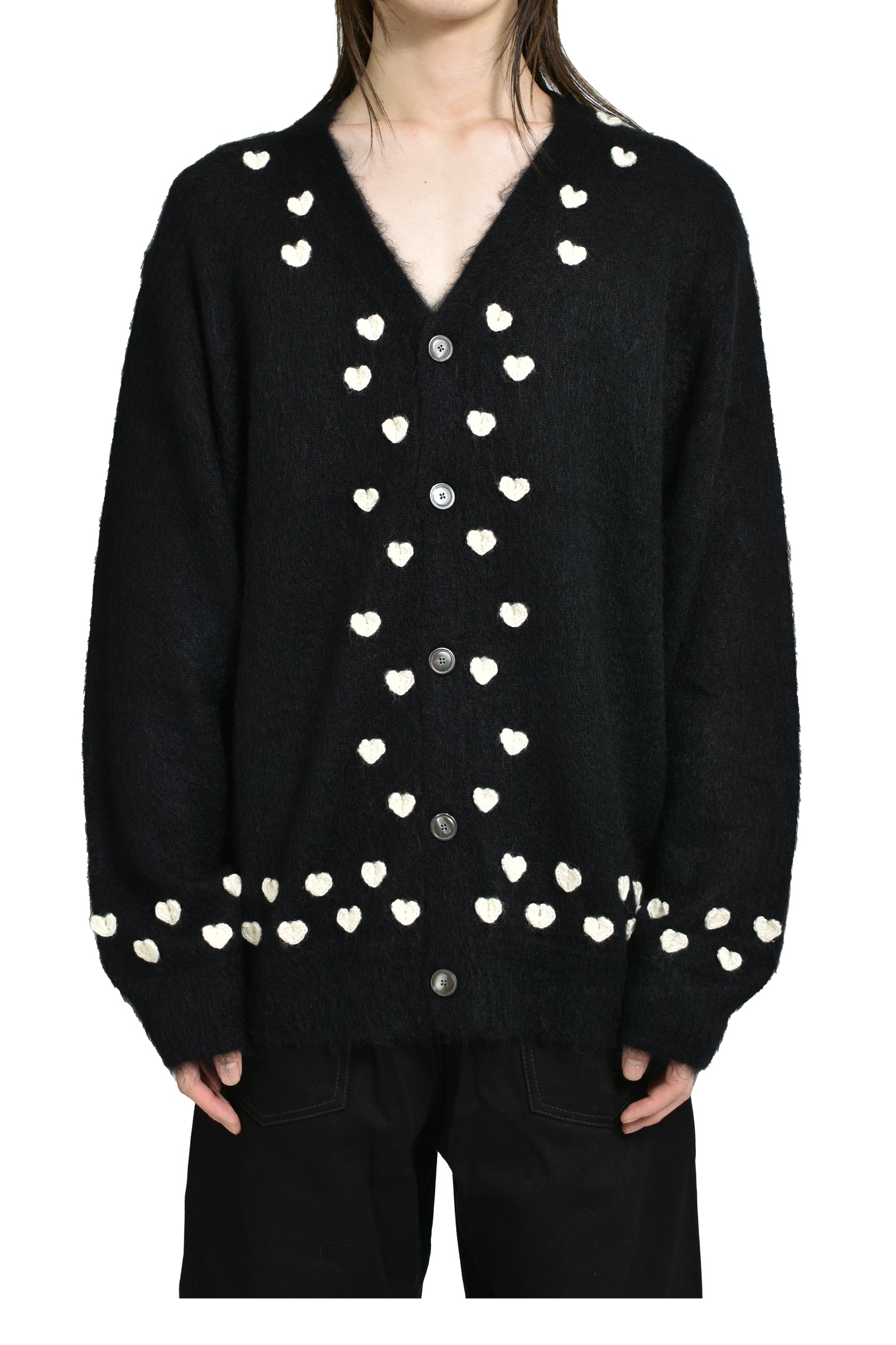 HEART ATTACHED MOHAIR CARDIGAN / BLK
