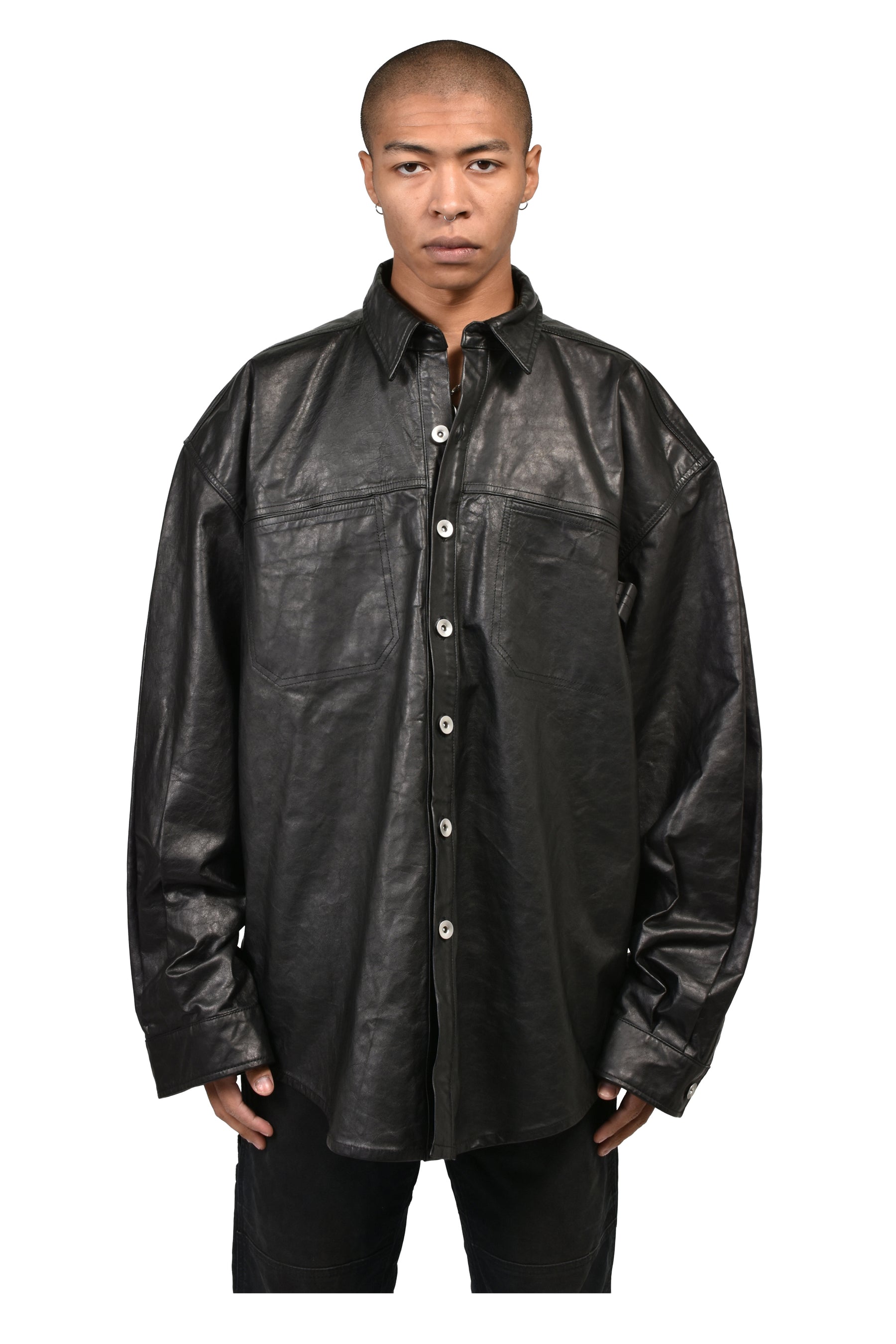 BIG LEATHER SHIRT / BLK