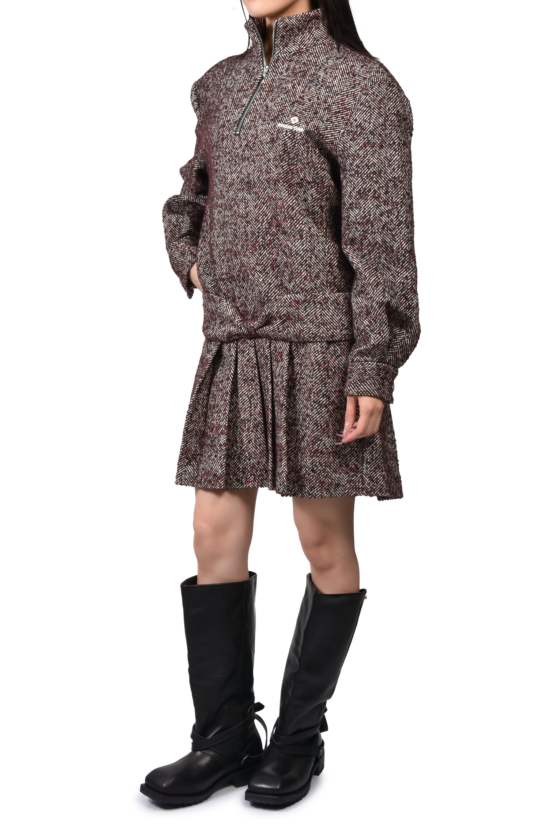 MANDARIN COLLAR PULLOVER DRESS / GRY