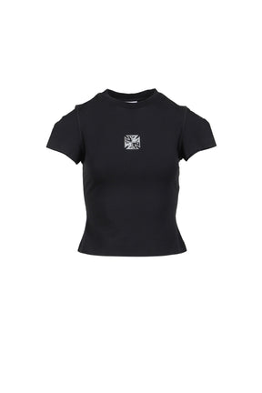 VETEMENTS BIKER CROSS LOGO FRONT SLEEVE T-SHIRT / BLK