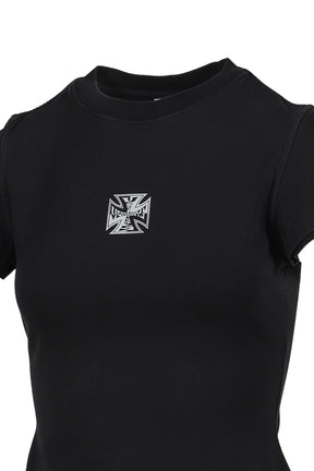 VETEMENTS BIKER CROSS LOGO FRONT SLEEVE T-SHIRT / BLK