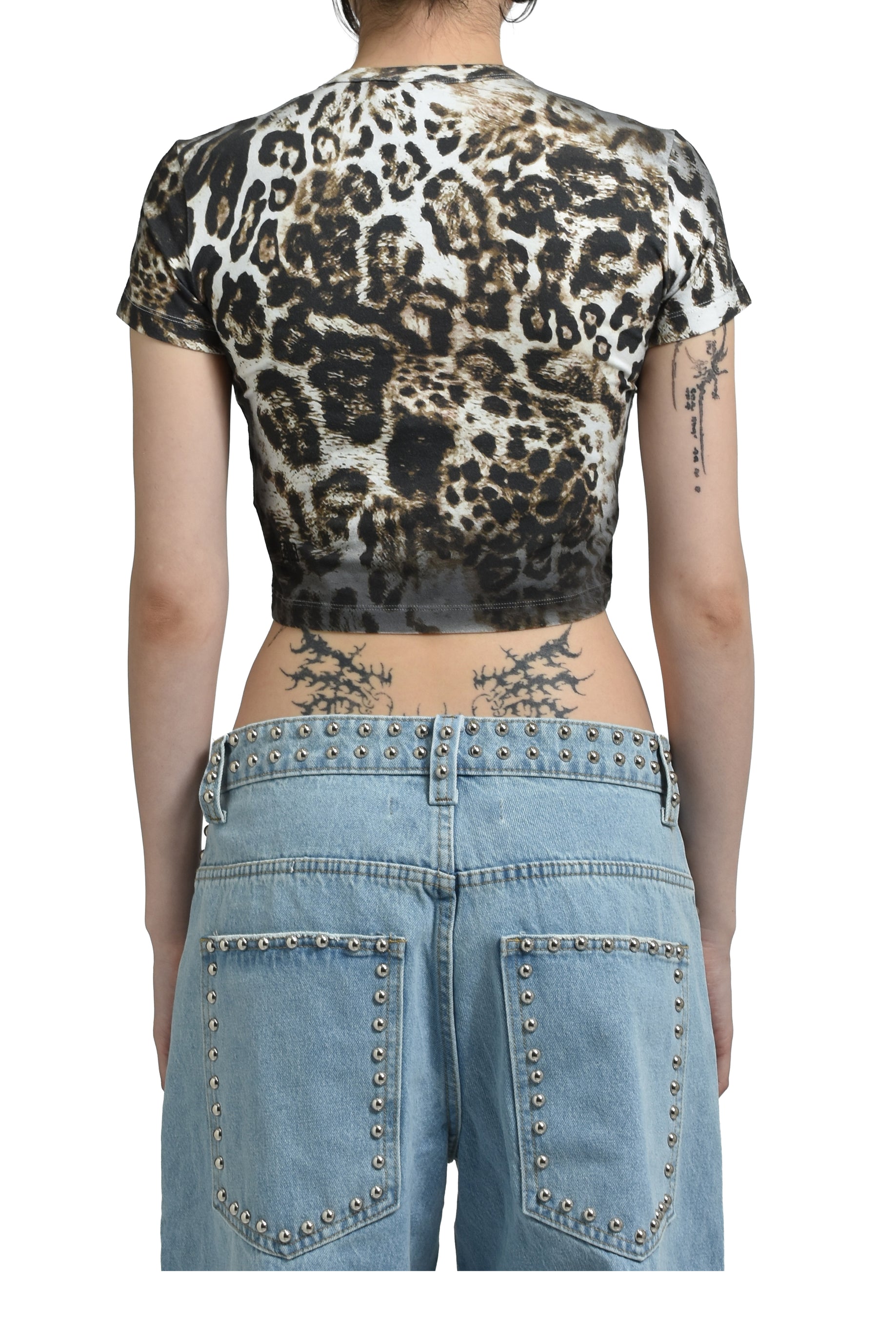 MOWALOLA × Ksubi SS25 BABY SS TEE LEOPARD SLASHED / BLK - NUBIAN