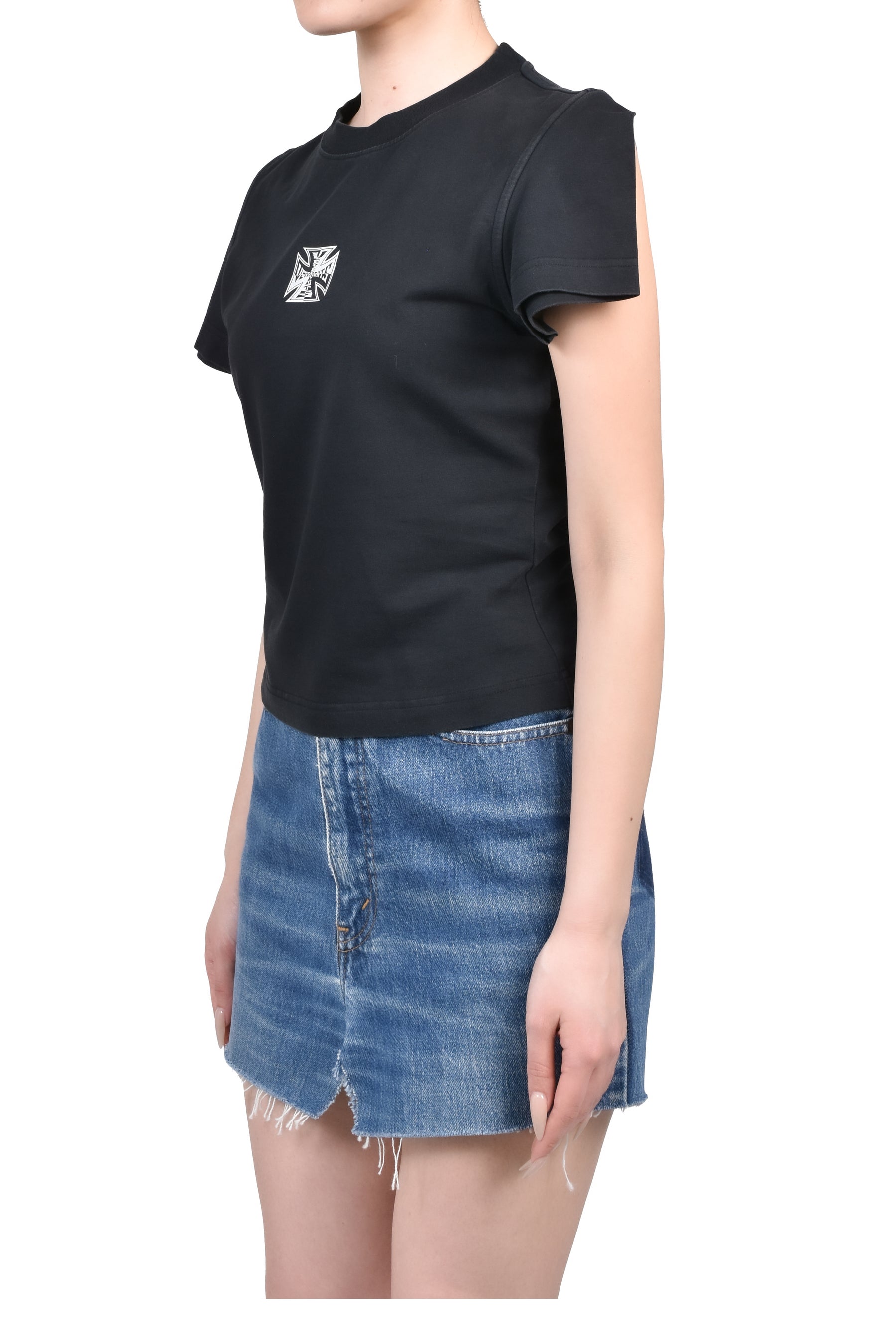 BIKER CROSS LOGO FRONT SLEEVE T-SHIRT / BLK