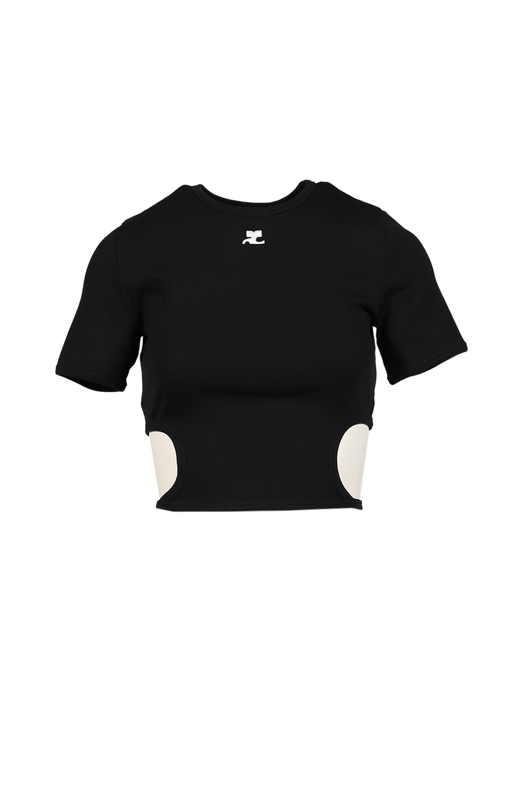 RIBBON CUT OUT CONTRAST T-SHIRT / BLK