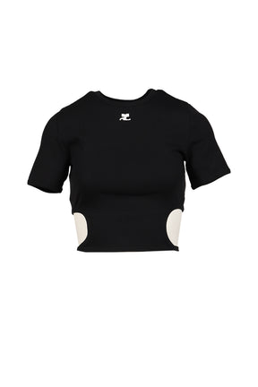 RIBBON CUT OUT CONTRAST T-SHIRT / BLK