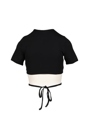 RIBBON CUT OUT CONTRAST T-SHIRT / BLK