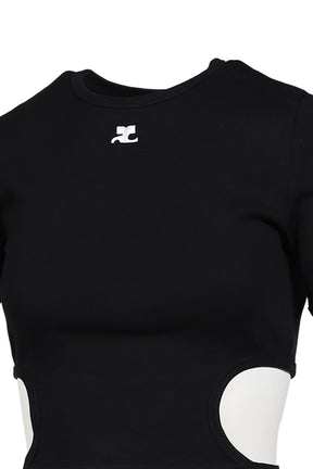 RIBBON CUT OUT CONTRAST T-SHIRT / BLK