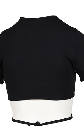 RIBBON CUT OUT CONTRAST T-SHIRT / BLK