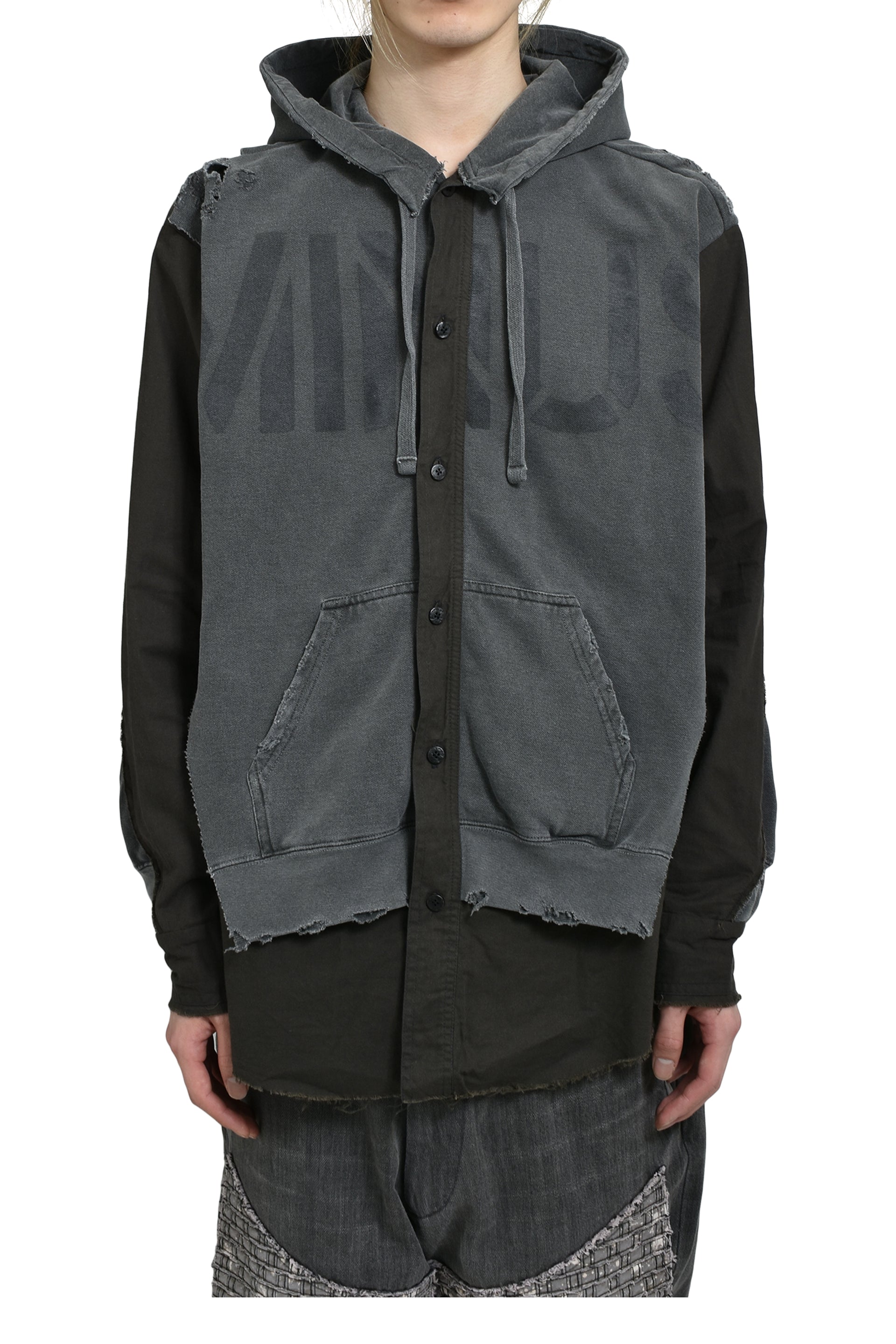 MINUS SLASH SEAM  ARMY PARKA WITH STENCIL / FADED BLK
