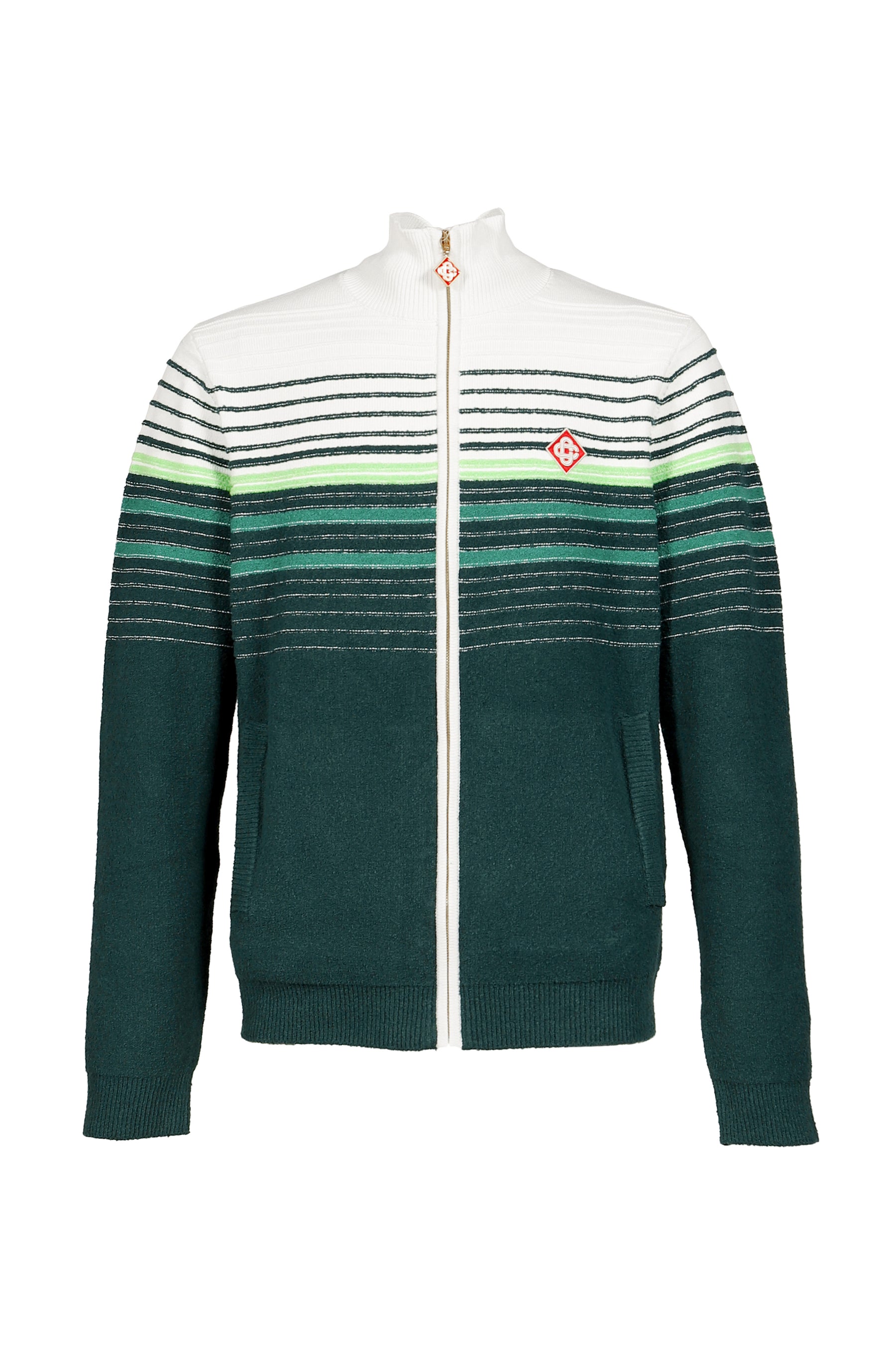 BOUCLE STRIPE ZIP UP / GRN WHT