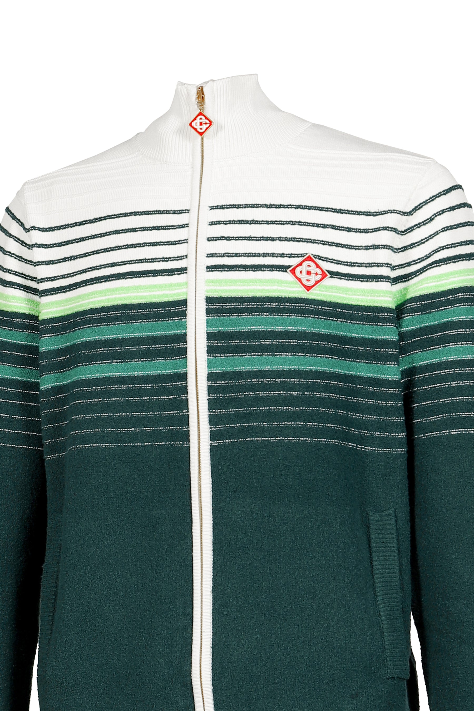 BOUCLE STRIPE ZIP UP / GRN WHT