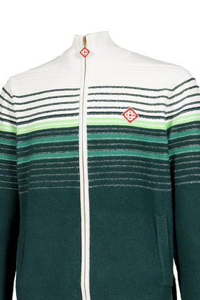 BOUCLE STRIPE ZIP UP / GRN WHT