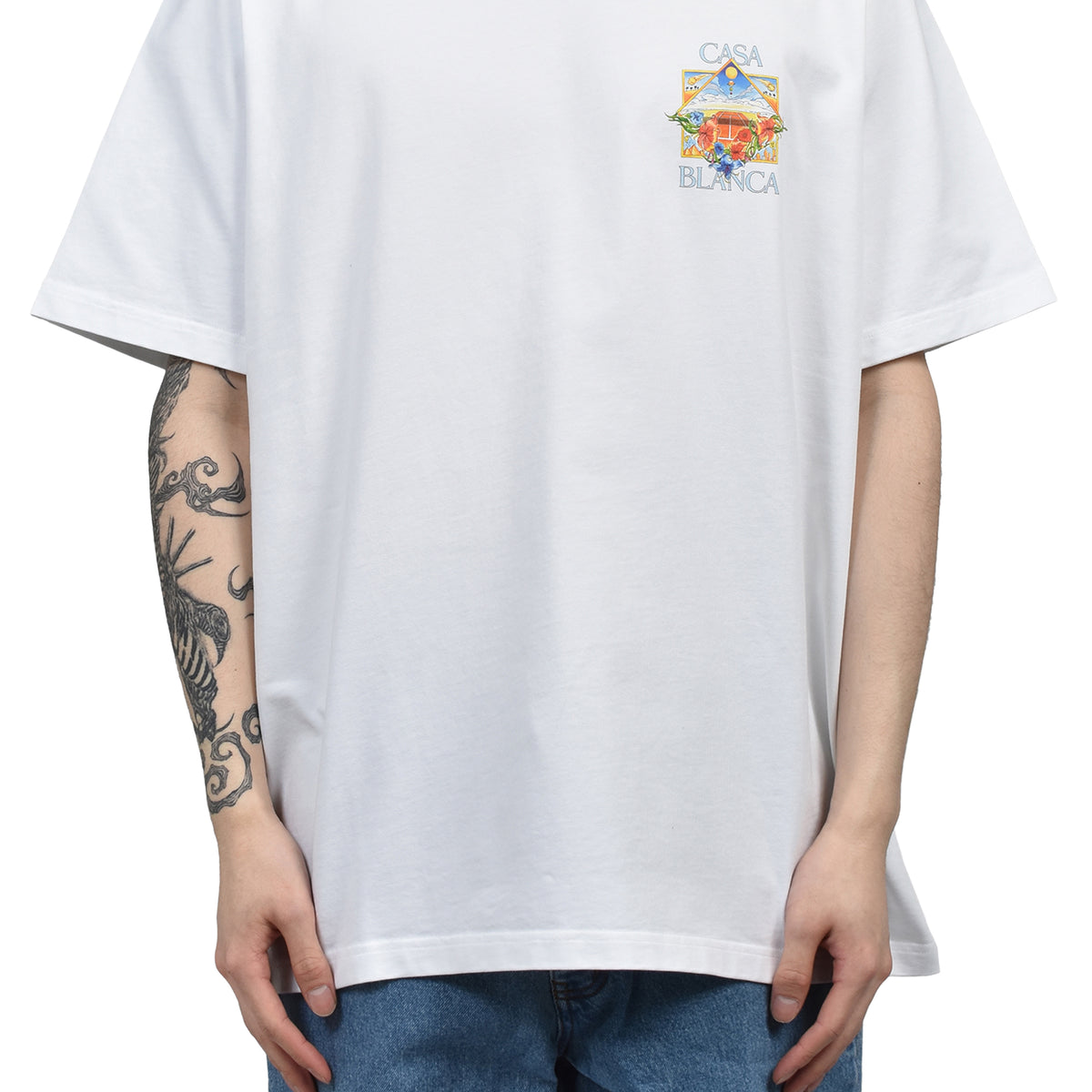 カサブランカ Casablanca 飛行機 グラフィックTシャツ L 白 Casablanca カサブランカ SS26 FLOWER COURT ICON CLASSIC T-SHIRT