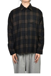EMBROIDERED METAL LOGO FLANNEL SHIRT / BLK