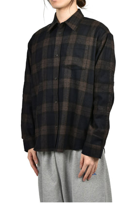 EMBROIDERED METAL LOGO FLANNEL SHIRT / BLK