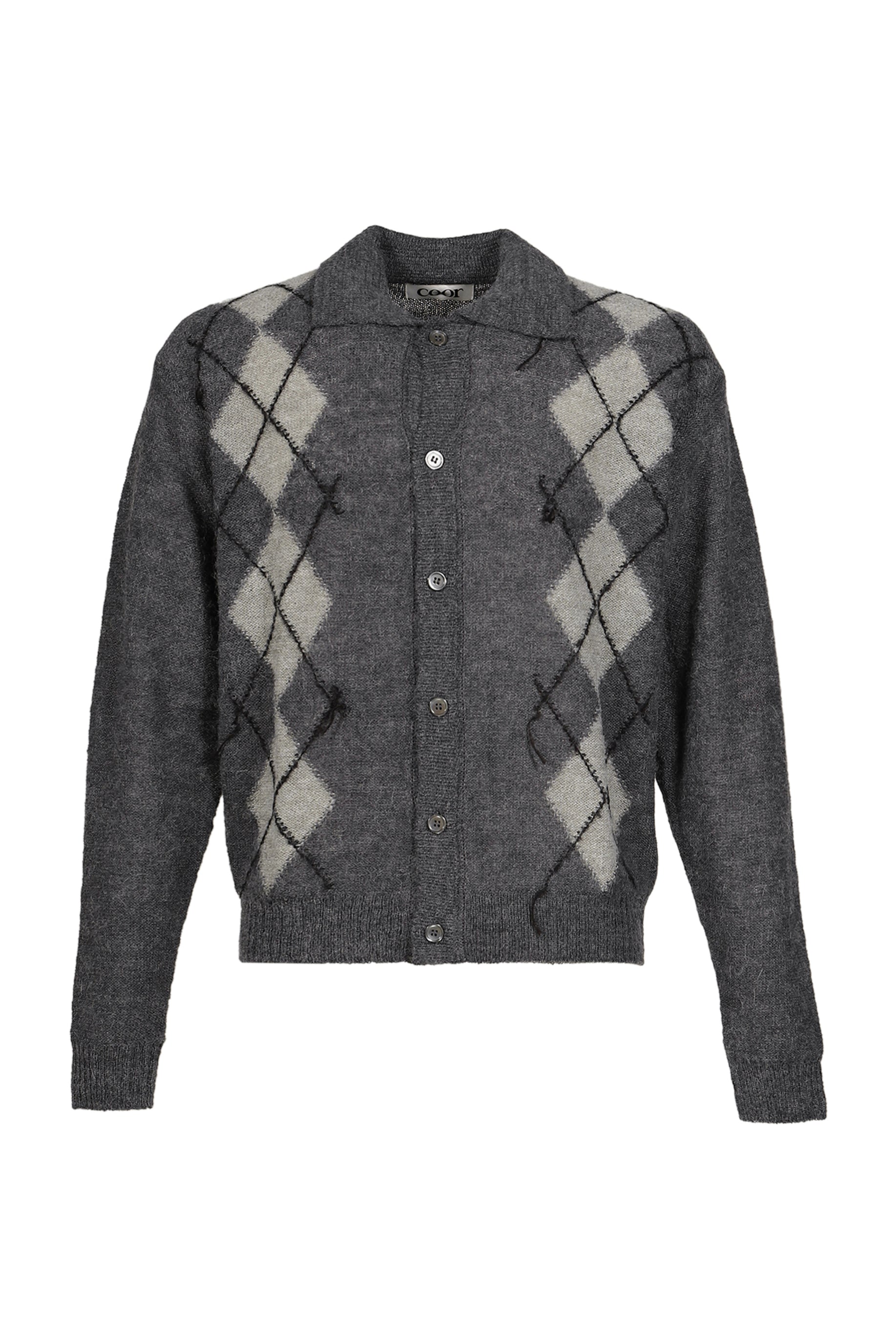 INSIDE OUT ARGYLE COLLAR CARDIGAN / MELANGE GRY