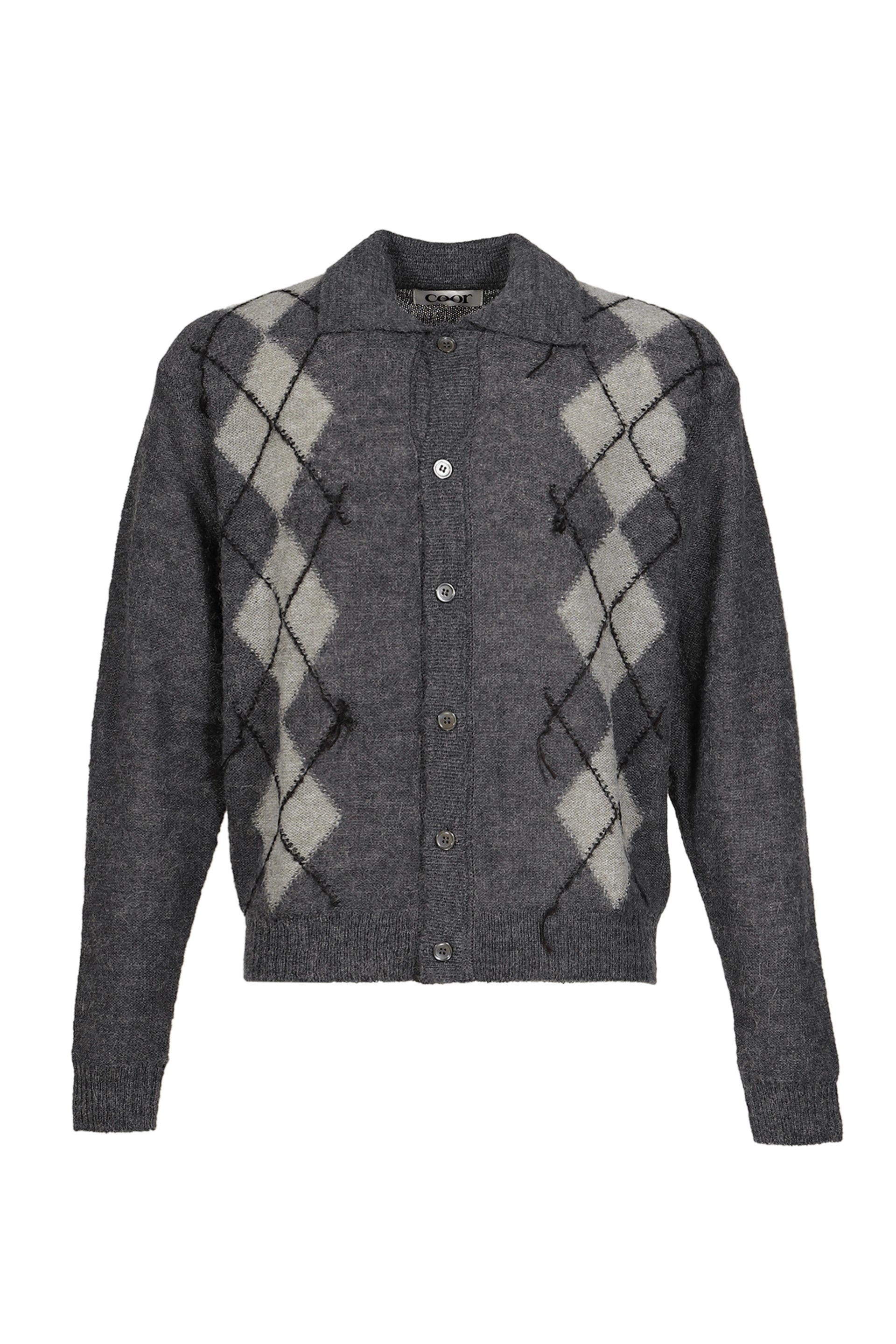 INSIDE OUT ARGYLE COLLAR CARDIGAN / MELANGE GRY