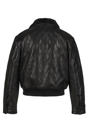 QUILTED LEATHER BOMBER / BLK