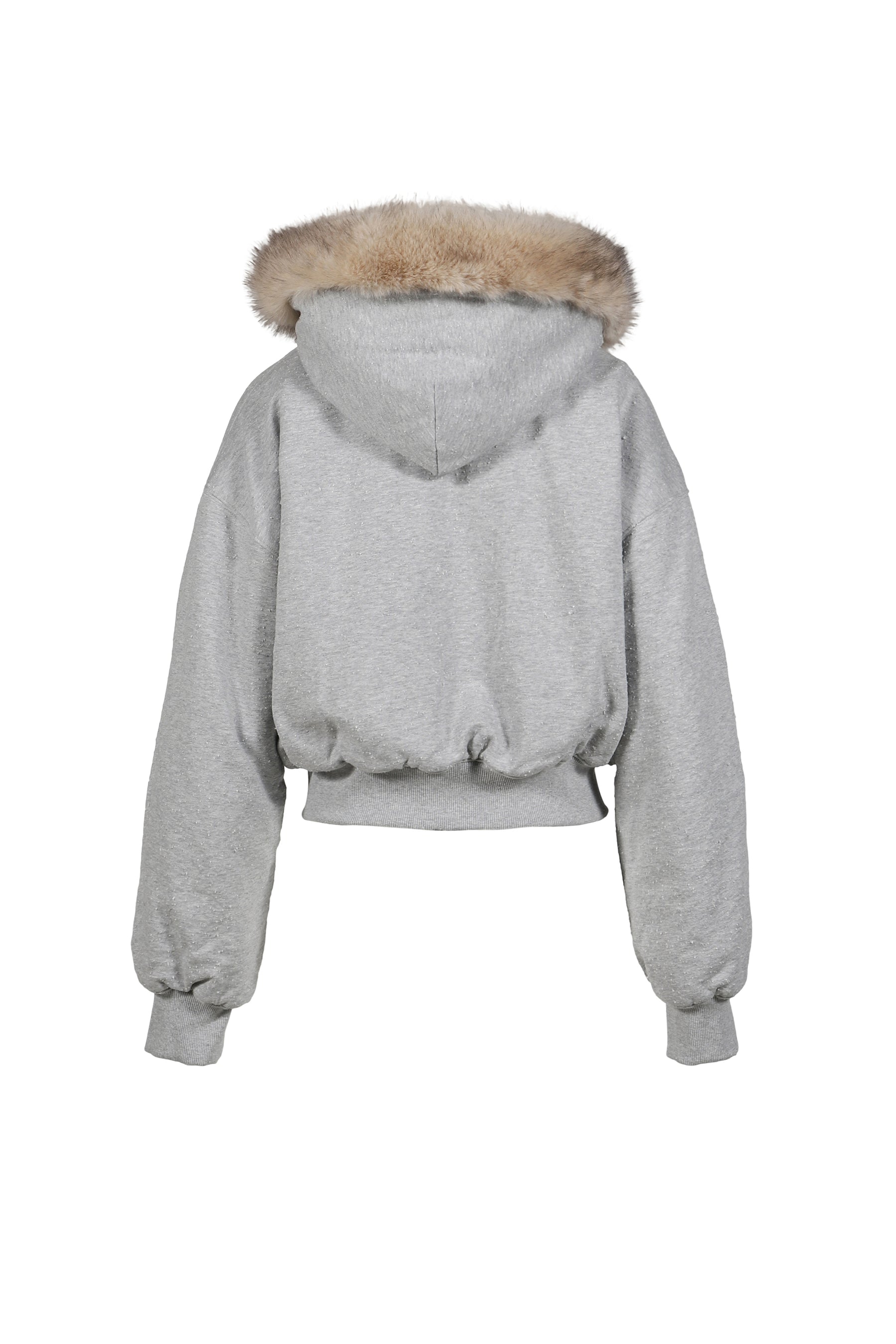 GRAY FLEECE-LINED HOODIE JACKET WITH FAUX FUR TRIM / GRY