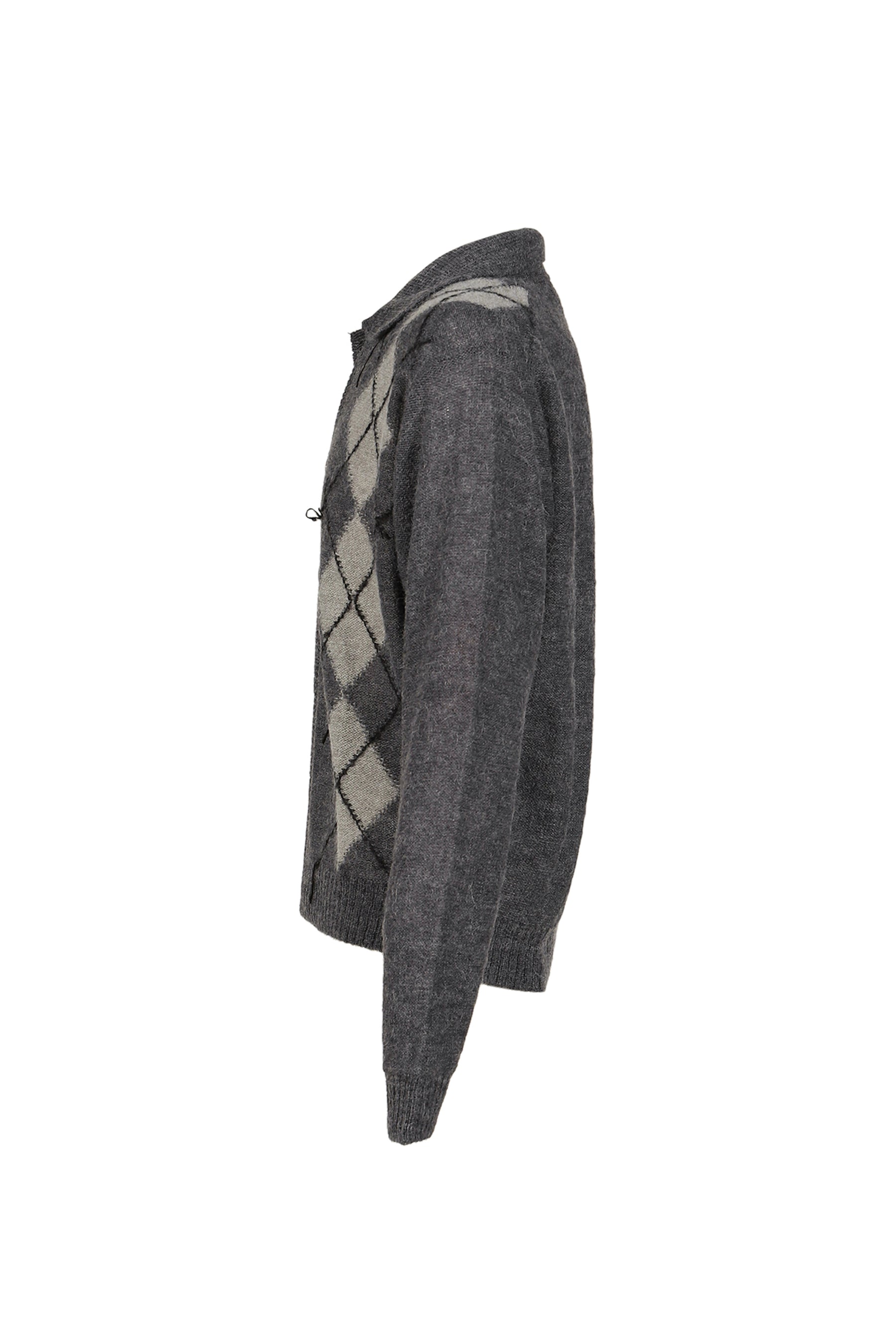 INSIDE OUT ARGYLE COLLAR CARDIGAN / MELANGE GRY