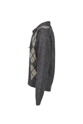 INSIDE OUT ARGYLE COLLAR CARDIGAN / MELANGE GRY