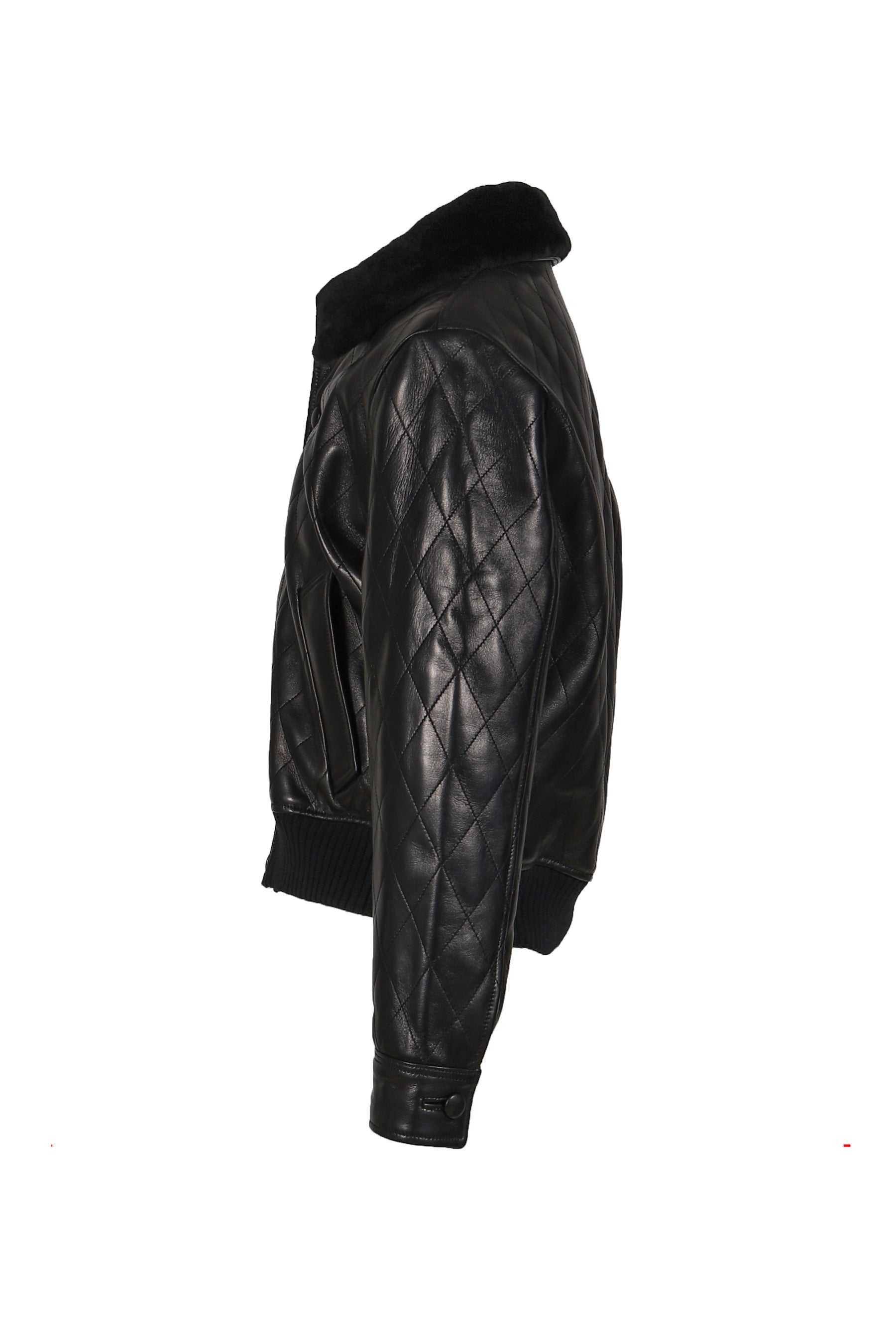 QUILTED LEATHER BOMBER / BLK