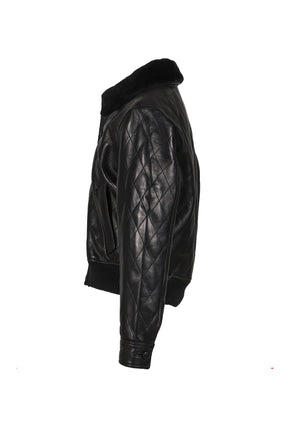 QUILTED LEATHER BOMBER / BLK