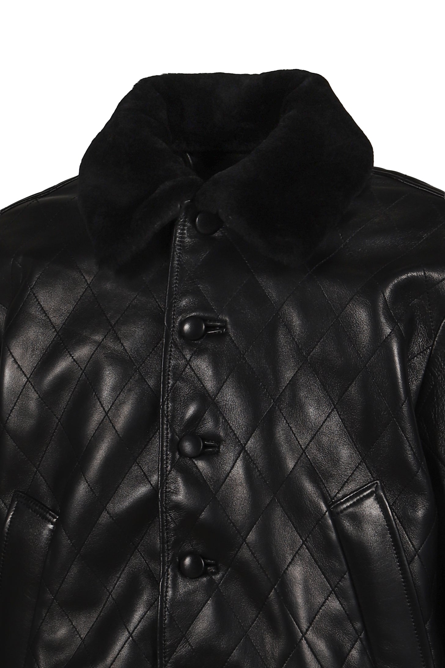 QUILTED LEATHER BOMBER / BLK