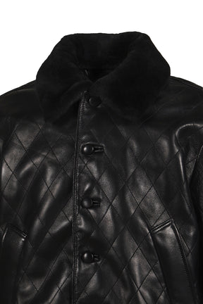 QUILTED LEATHER BOMBER / BLK