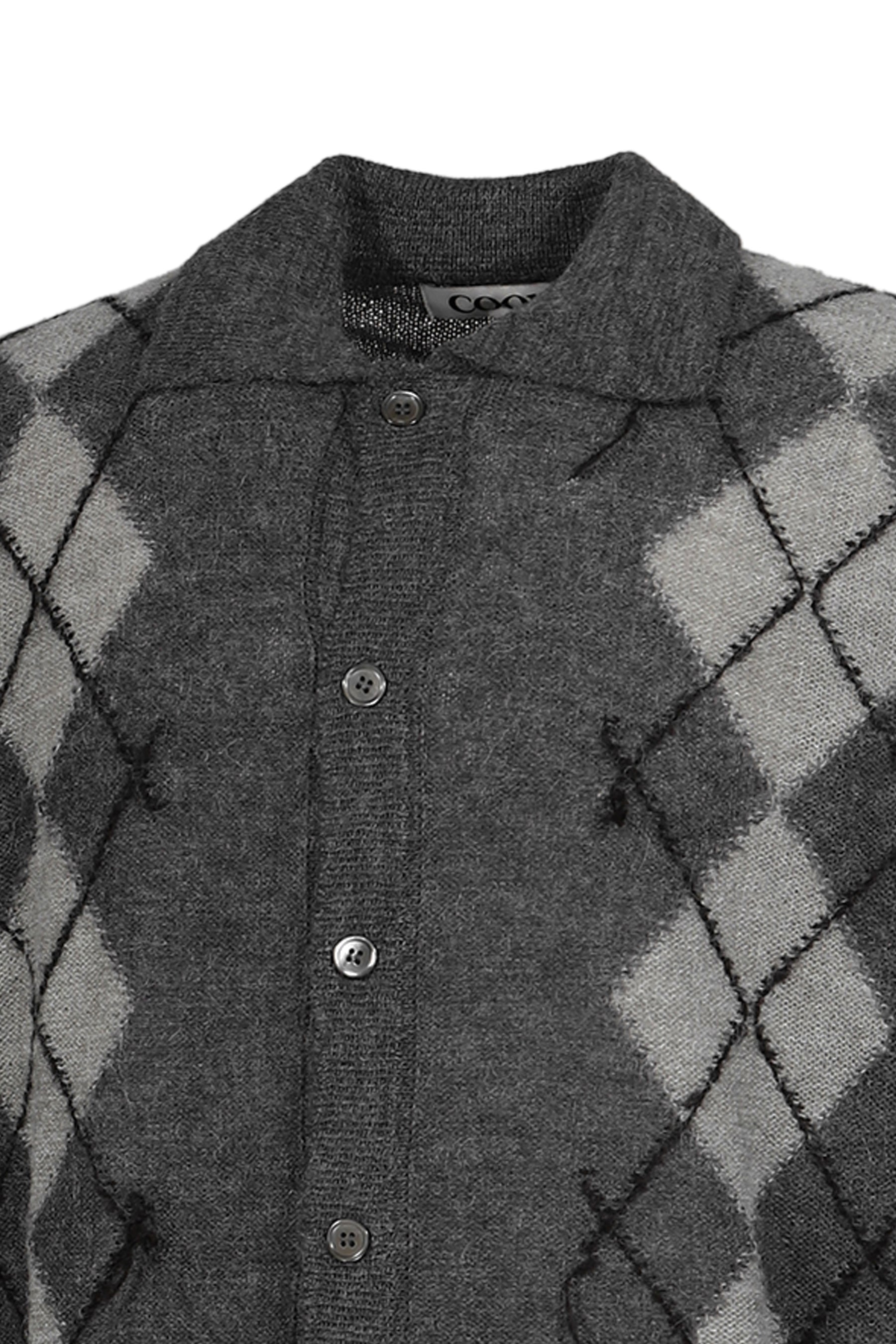 INSIDE OUT ARGYLE COLLAR CARDIGAN / MELANGE GRY