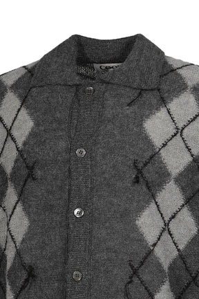 INSIDE OUT ARGYLE COLLAR CARDIGAN / MELANGE GRY
